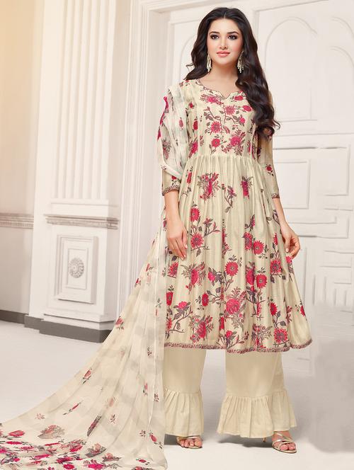 digital floral printed unstitched palazzo suit - 16268453 - Very Small Image - 1