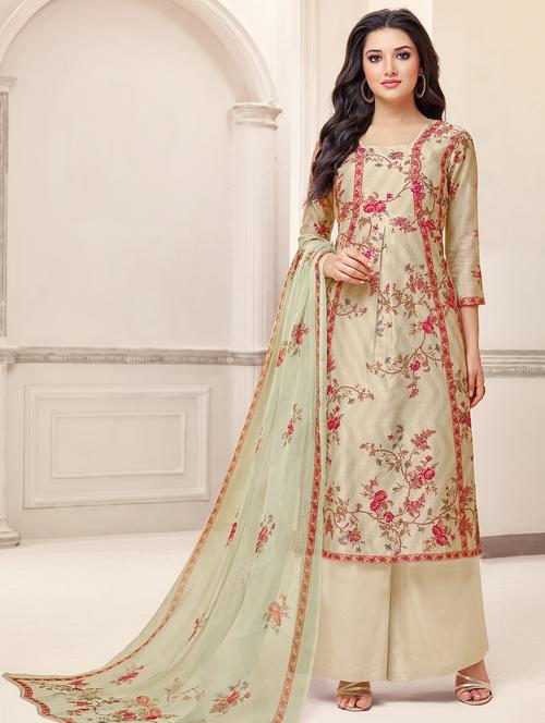digital floral printed unstitched palazzo suit - 16268456 - Very Small Image - 1