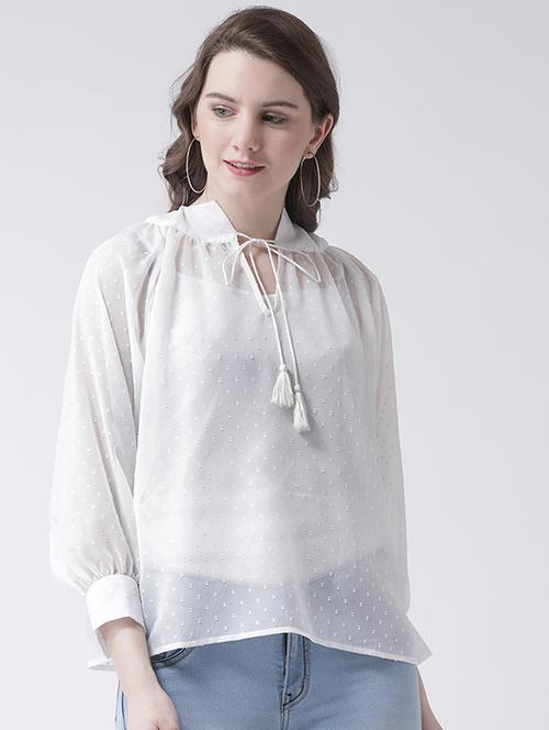 tassel tie up dobby top - 16269563 - Very Small Image - 1