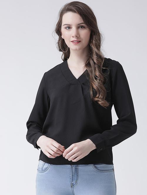 v-neck solid top - 16269564 - Very Small Image - 1