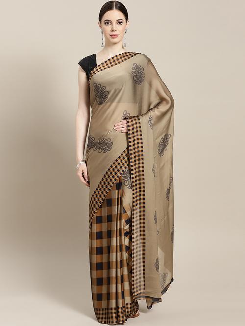 half & half printed saree with blouse - 16269880 - Very Small Image - 1