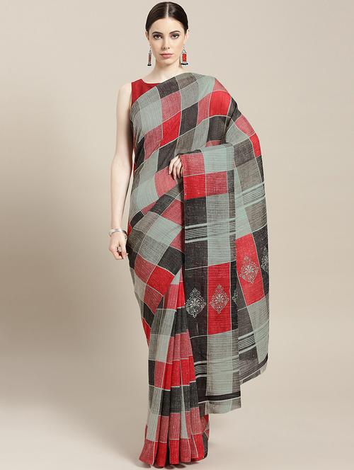 geometrical printed saree with blouse - 16269887 - Very Small Image - 1