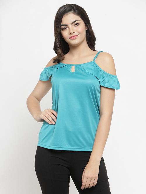 cold shoulder keyhole neck top - 16270237 - Very Small Image - 1