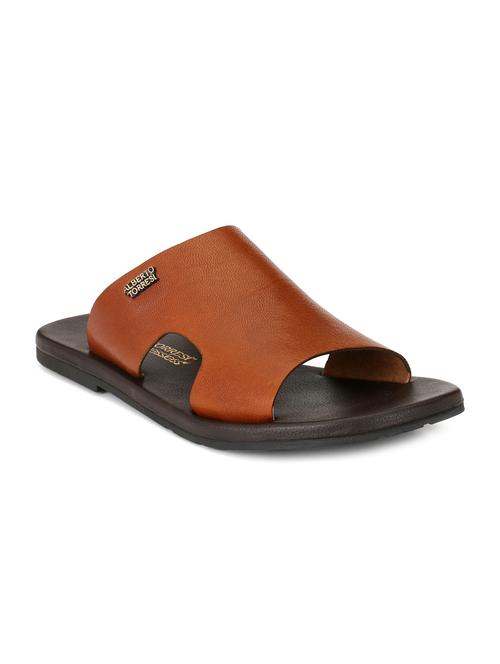 tan leatherette slip on slippers - 16270329 - Very Small Image - 1