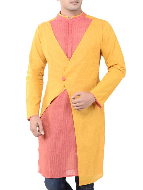 yellow asymmetric long kurta - 16270418 - Very Small Image - 1