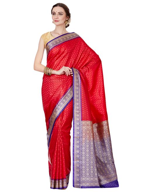 floral zari border banarasi saree with blouse - 16270699 - Very Small Image - 1