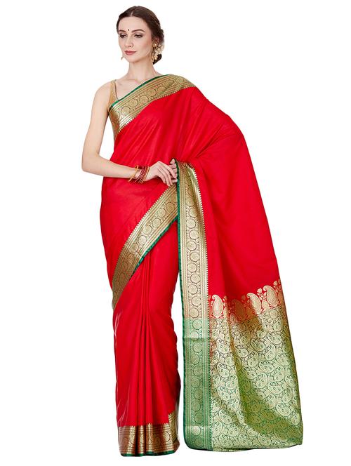 floral zari border banarasi saree with blouse - 16270705 - Very Small Image - 1