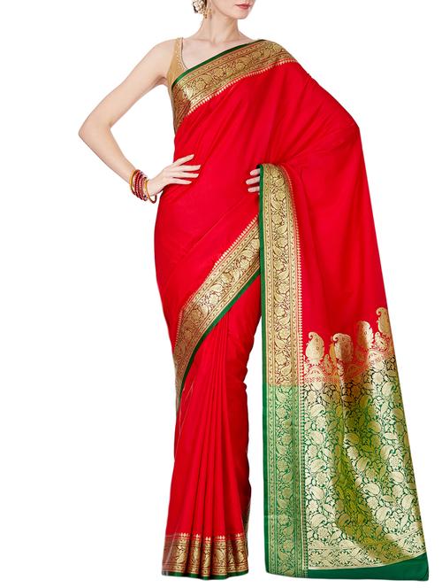 floral zari border banarasi saree with blouse - 16270709 - Very Small Image - 1
