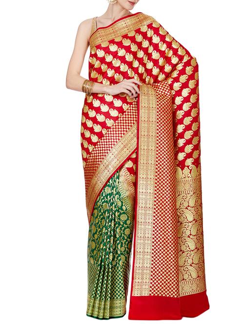 half & half banarasi saree with blouse - 16270715 - Very Small Image - 1
