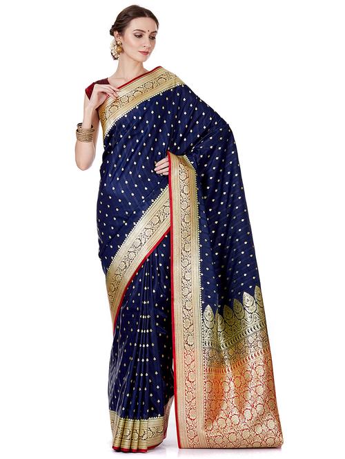 ethnic zari motif banarasi saree with blouse - 16270719 - Very Small Image - 1