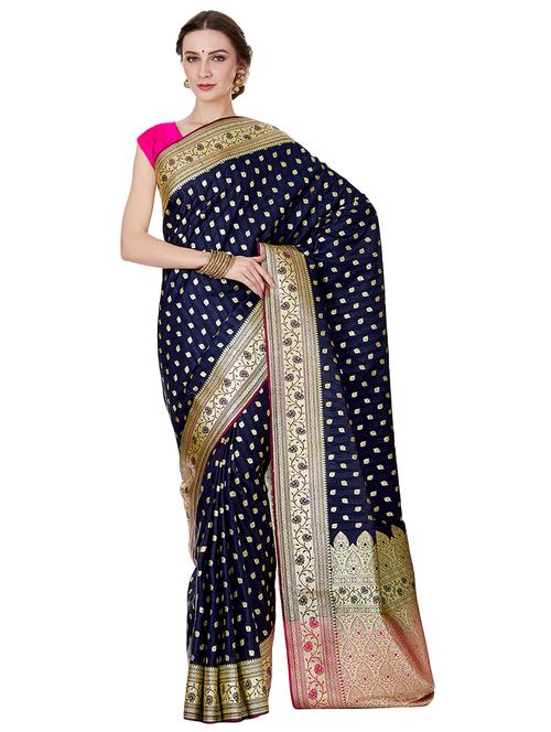 ethnic zari motif banarasi saree with blouse - 16270721 - Very Small Image - 1