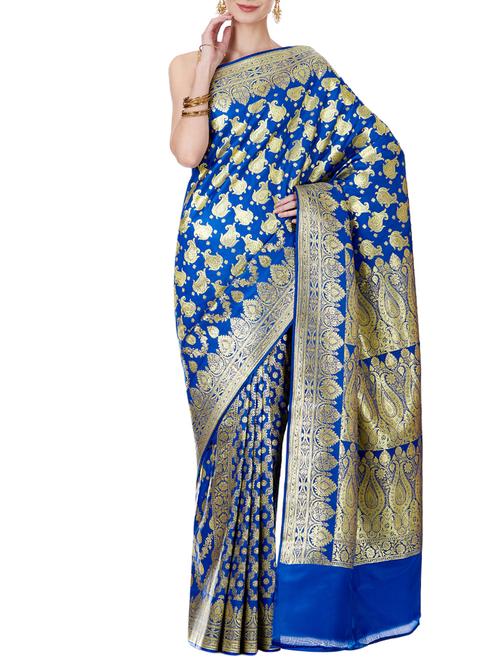 paisley zari motif banarasi saree with blouse - 16270730 - Very Small Image - 1
