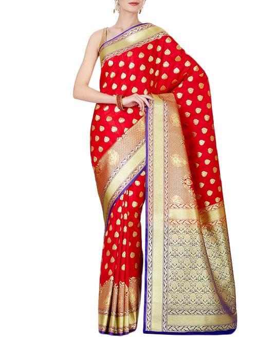 ethnic zari motif banarasi saree with blouse - 16270752 - Very Small Image - 1