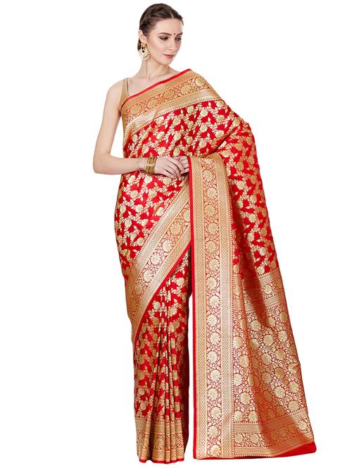 floral zari motif banarasi saree with blouse - 16270753 - Very Small Image - 1