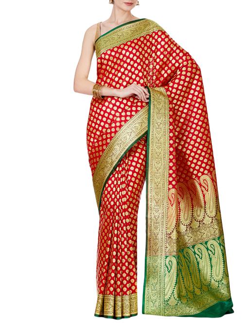 ethnic zari motif banarasi saree with blouse - 16270764 - Very Small Image - 1