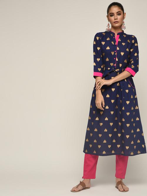 foil print flared kurta - 16271597 - Very Small Image - 1