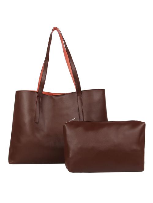 brown leatherette (pu) regular handbag combo - 16271901 - Very Small Image - 1