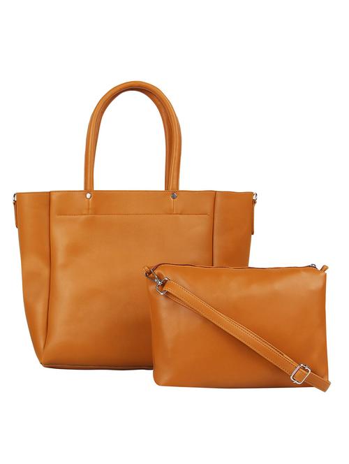 tan leatherette (pu) regular handbag combo - 16271912 - Very Small Image - 1