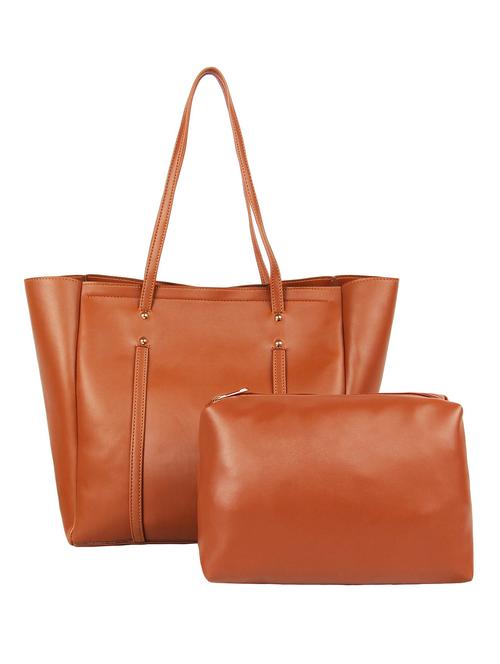 tan leatherette (pu) regular handbag combo - 16271919 - Very Small Image - 1