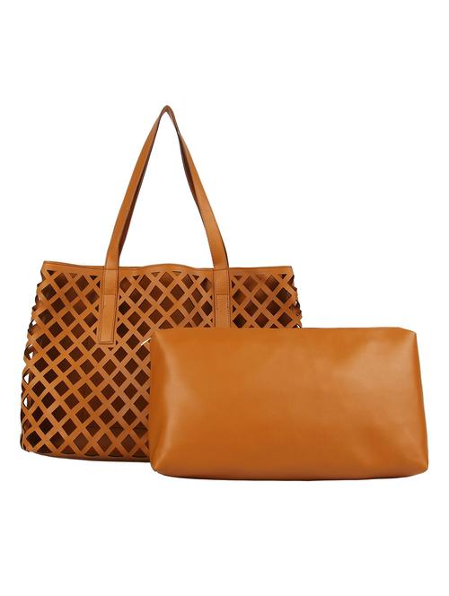 tan leatherette (pu) regular handbag combo - 16271930 - Very Small Image - 1