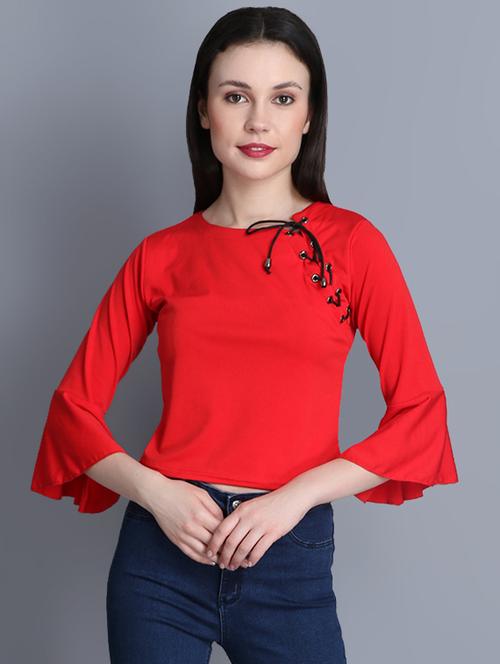 lace up flute sleeves top - 16272144 - Very Small Image - 1