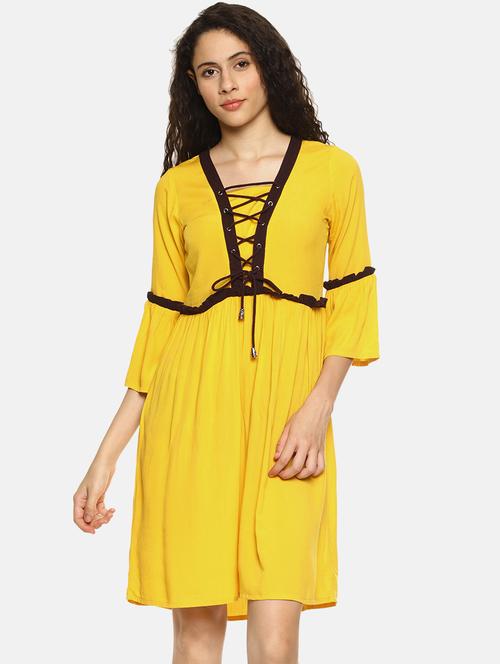 contrast lace up a-line dress - 16272914 - Very Small Image - 1