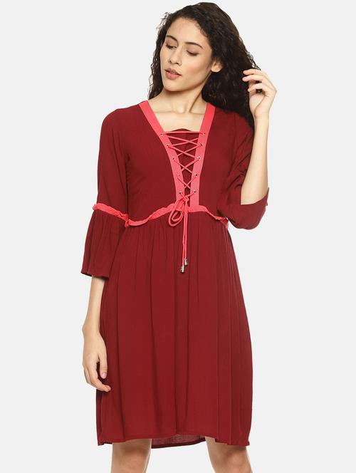 contrast lace up a-line dress - 16272915 - Very Small Image - 1