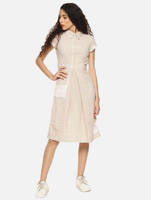 pinstriped pleat detail a-line dress - 16272920 - Very Small Image - 1