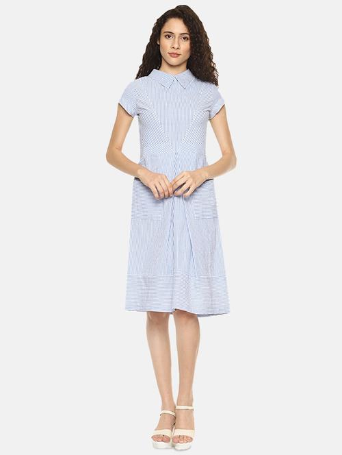 pinstriped pleat detail a-line dress - 16272921 - Very Small Image - 1