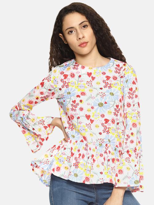 frill detail floral peplum top - 16272944 - Very Small Image - 1