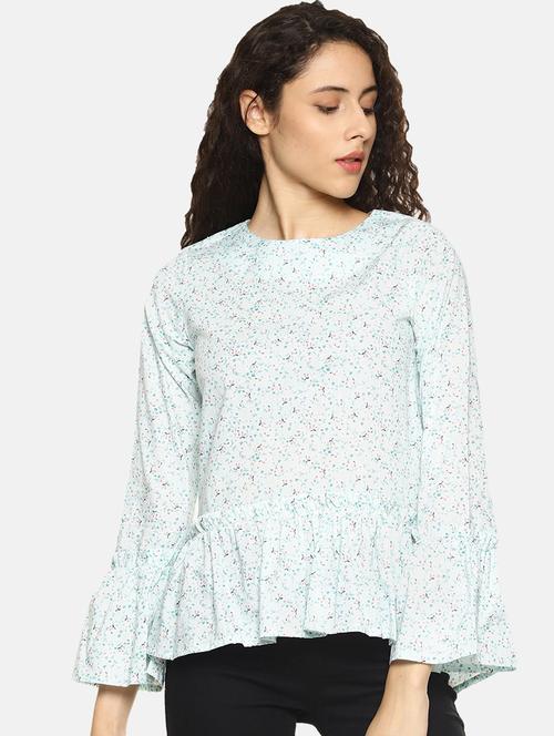 frill detail floral peplum top - 16272946 - Very Small Image - 1