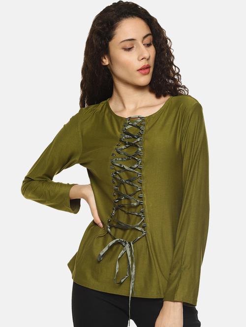 lace up full sleeves top - 16272957 - Very Small Image - 1