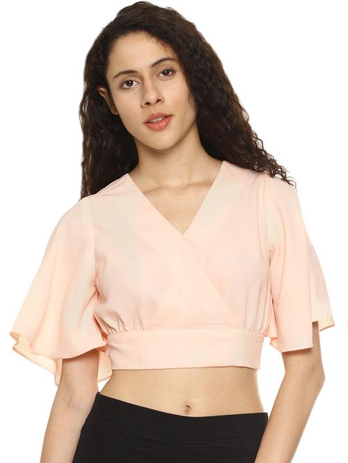 flutter sleeved tie back crop top - 16272965 - Very Small Image - 1