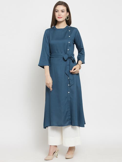 teal rayon kurta palazzo set - 16273280 - Very Small Image - 1