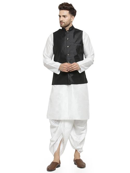 white silk blend dhoti kurta set with nehru jacket - 16273922 - Very Small Image - 1