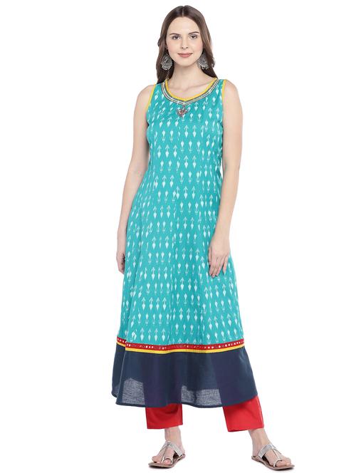 ikat print detailing a-line kurta - 16274200 - Very Small Image - 1