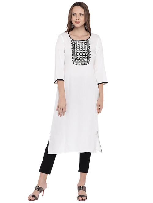contrast embroidered straight kurta - 16274217 - Very Small Image - 1