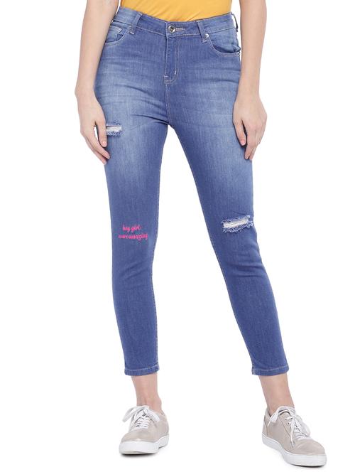 knee slit embroidered cropped jeans - 16274331 - Very Small Image - 1