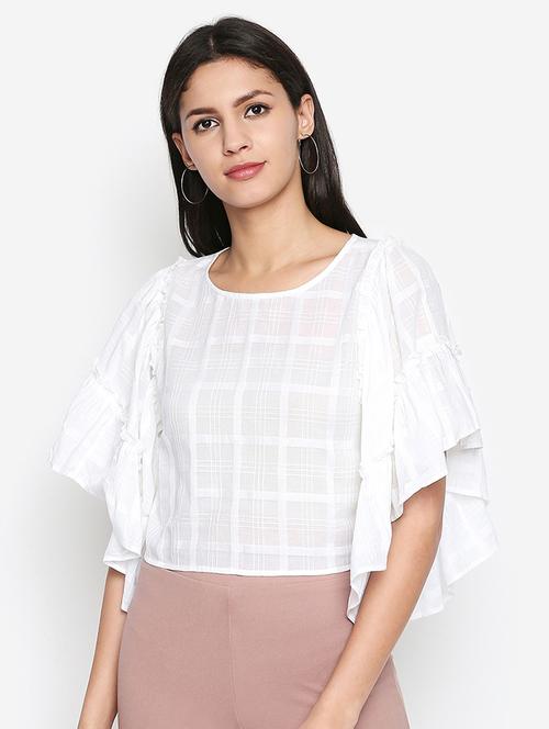 flutter sleeved self checks crop top - 16274841 - Very Small Image - 1
