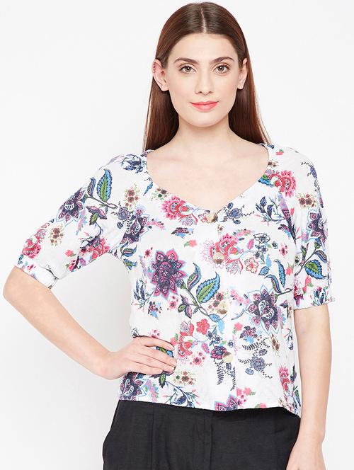 v-neck button up floral top - 16274847 - Very Small Image - 1