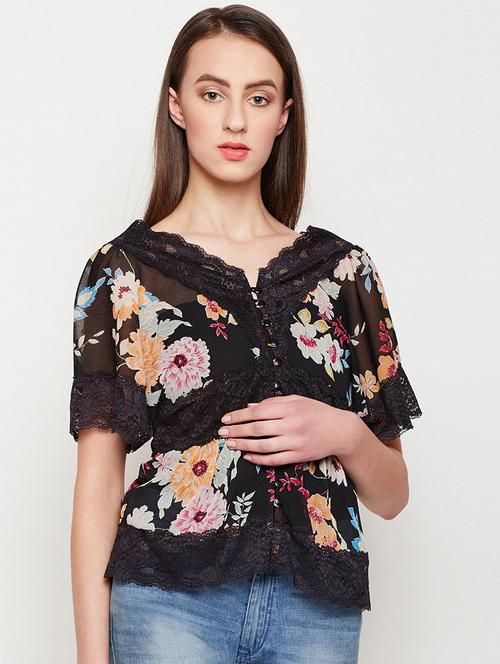 lace insert floral button up top - 16274855 - Very Small Image - 1