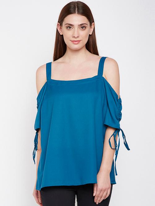 ruched detail cold shoulder top - 16274863 - Very Small Image - 1