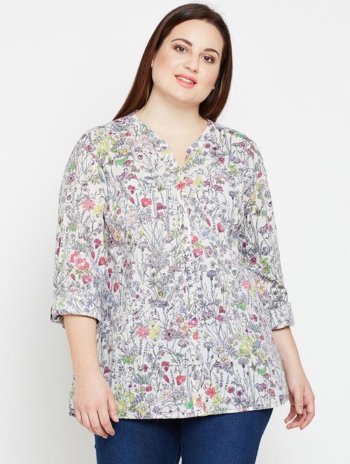 roll up sleeved floral plus tunic - 16274881 - Very Small Image - 1