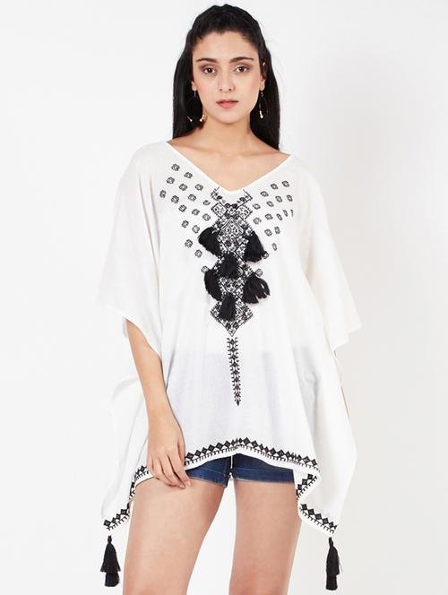 tassel detail embroidered coverup - 16274899 - Very Small Image - 1