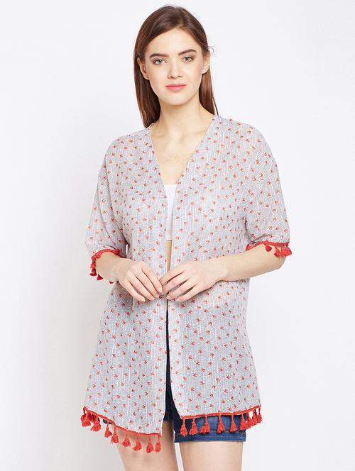 tasseled lace printed coverup - 16274902 - Very Small Image - 1