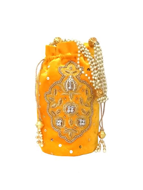 yellow velvet ethnic potli - 16275015 - Very Small Image - 1