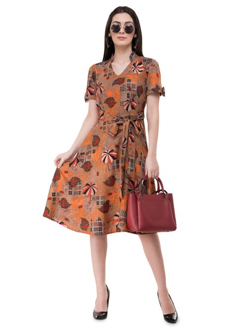 tie front printed a line dress - 16275238 - Very Small Image - 1