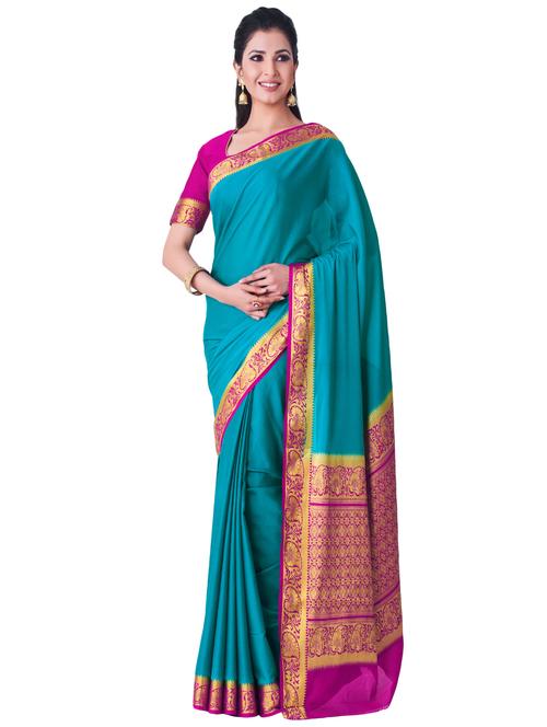turquoise crepe mysore silk saree - 16275530 - Very Small Image - 1