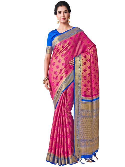 contrast kanjivaram saree with blouse - 16275545 - Very Small Image - 1