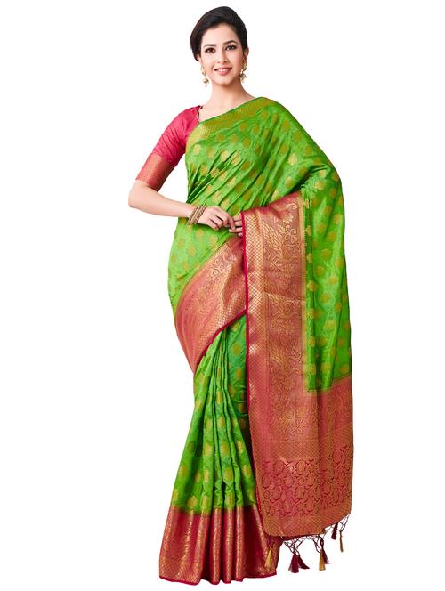 contrast kanjivaram saree with blouse - 16275561 - Very Small Image - 1